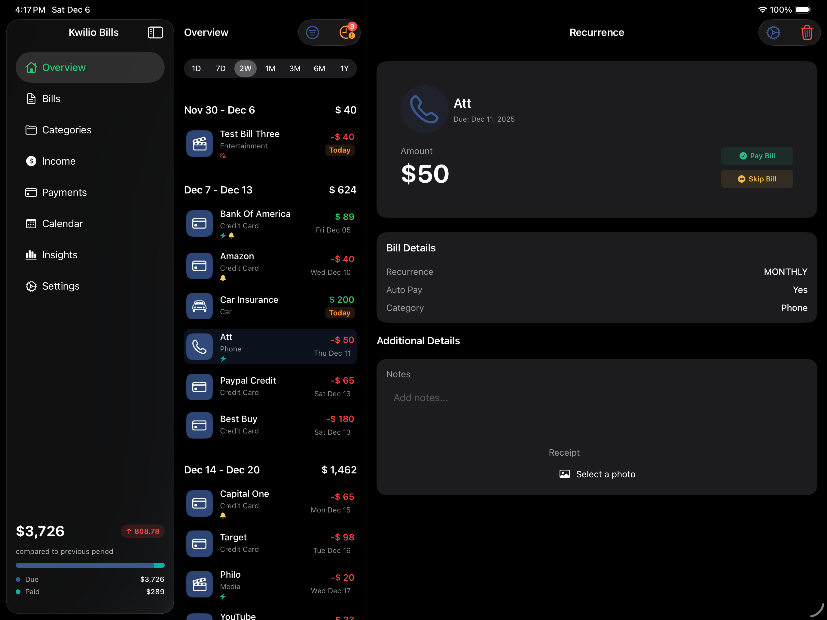 Kwilio Bills Pro screenshot 4